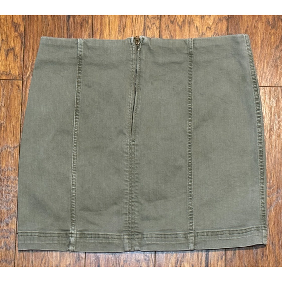 Free People Modern Femme Olive Green Denim Skirt - Size 12 - Picture 2 of 5